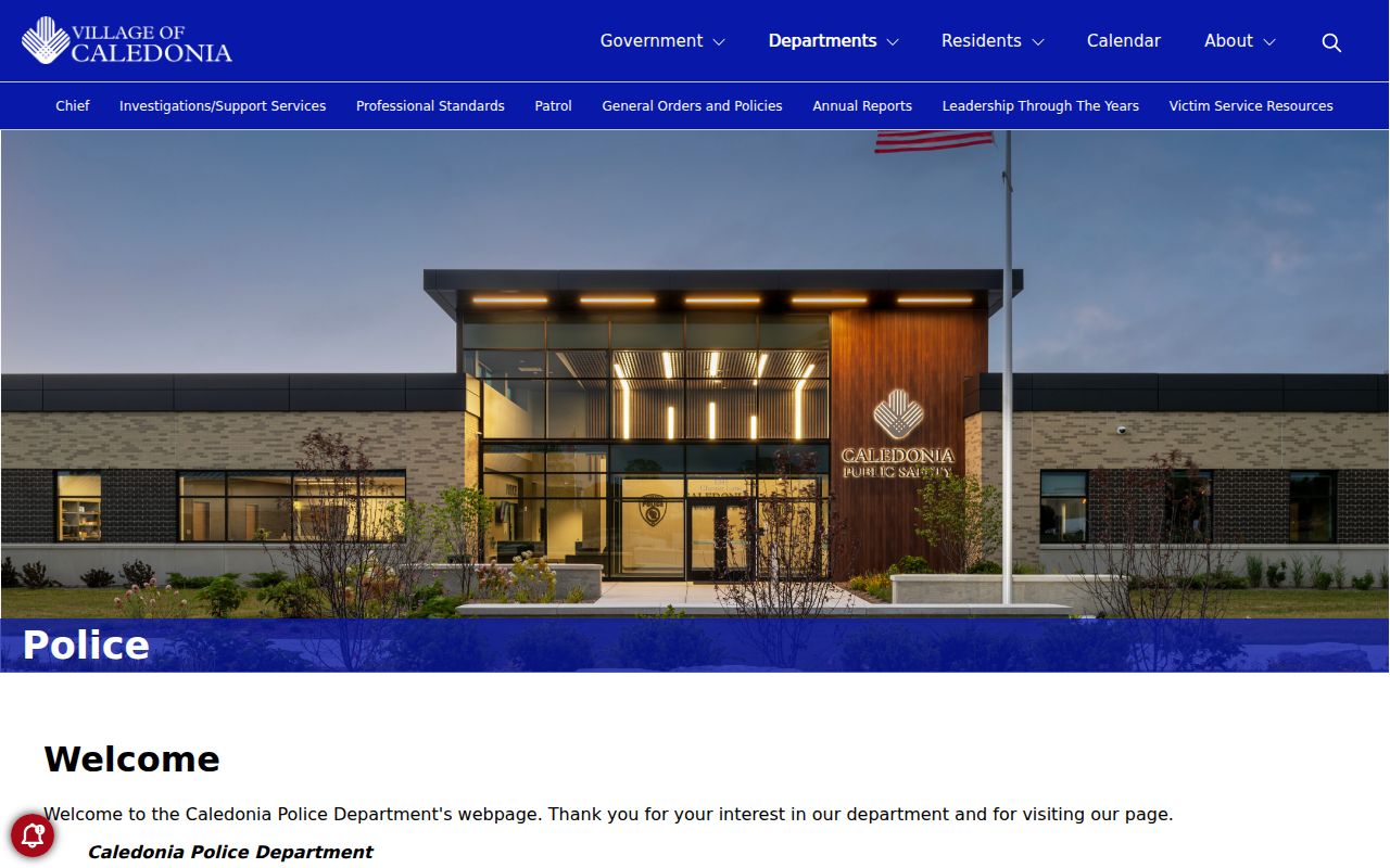 Caledonia Police Department official records contact page for Racine County arrest records, not a booking photo