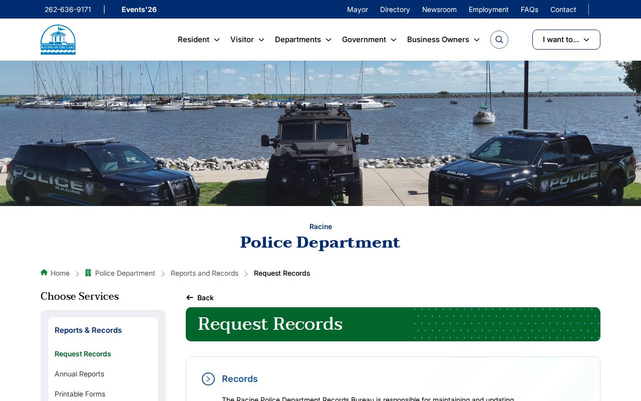 Racine County police records request information for Racine arrest records