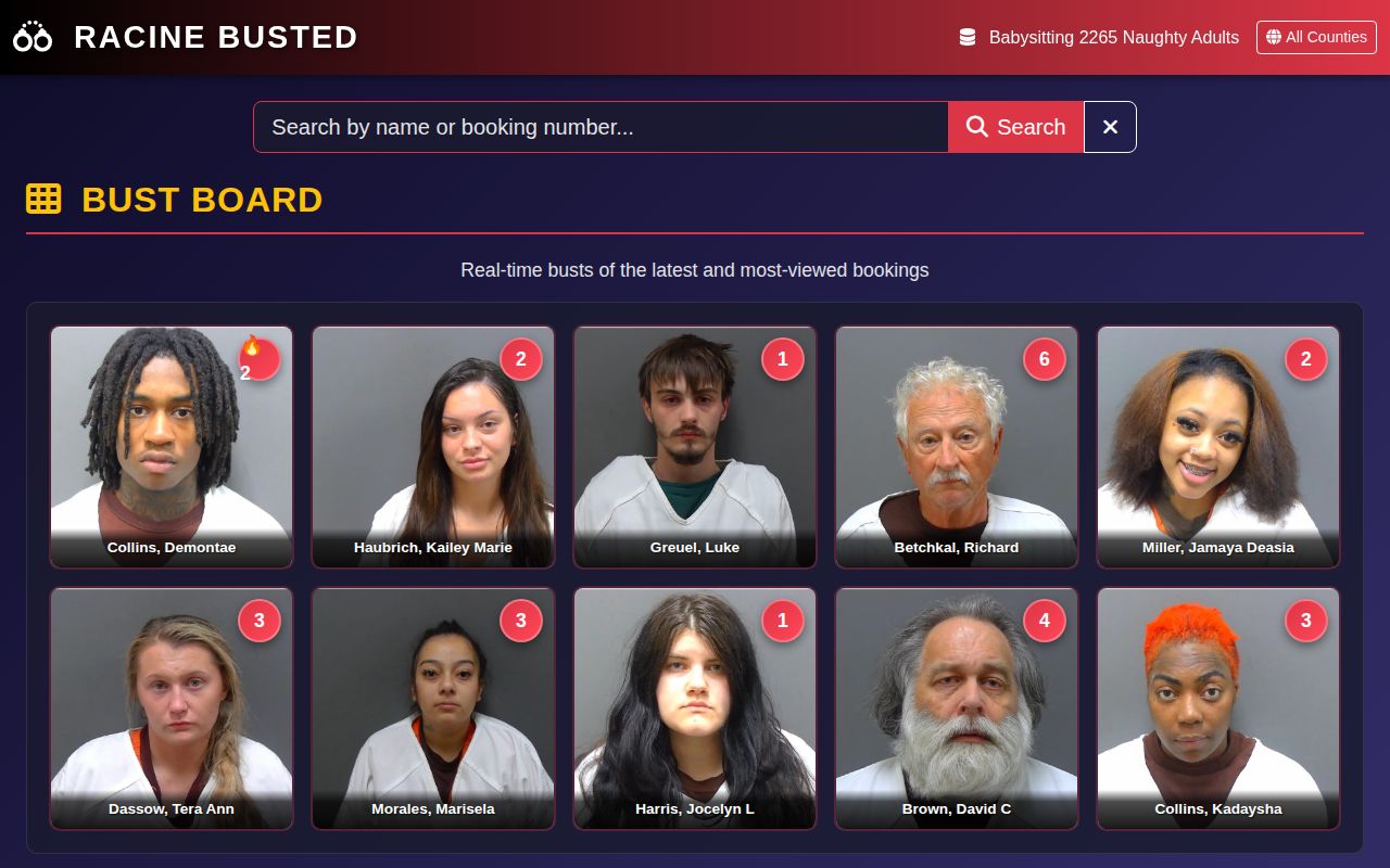 Unofficial Racine County secondary booking-record website requiring official verification